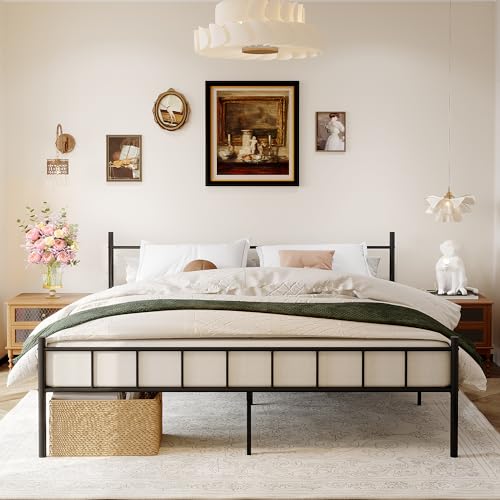 14 Inch California King Size Metal Platform Bed Frame with Headboard,Mattress Foundation,Steel Slat Support,Under Bed Storage,No Box Spring Needed