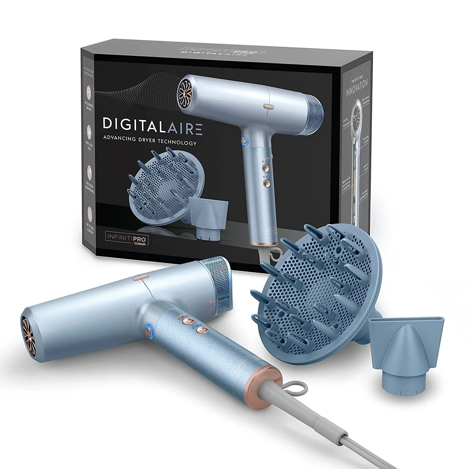 Infinitipro by Conair DigitalAIRE Hair Dryer, 1875W Hair Dryer with Diffuser, Digital Motor Spins up to 90