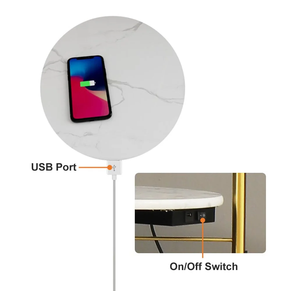 Homary Modern Arc Floor Lamp with Shelf & Wireless Charger & USB Charging Port