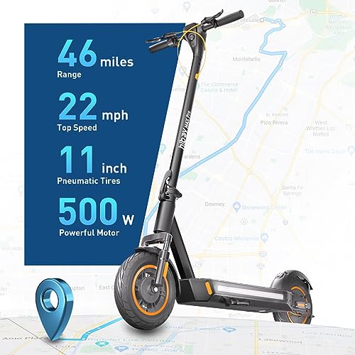 Hiboy MAX Pro Electric Scooter, 46.6 Mi Long Range, 22 MPH Power by 650W MAX Motor, 11'' Pneumatic Tires, Split Hub Design, Dual Suspension