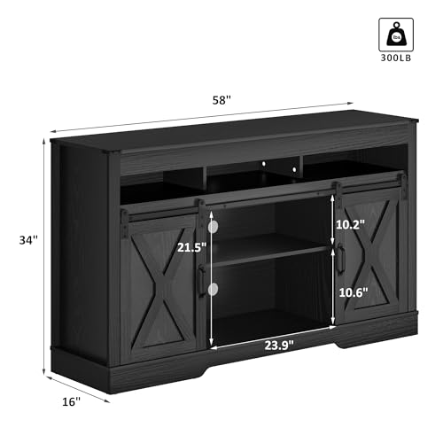 Farmhouse TV Stand for 65+ Inch TV, 34'' Tall Entertainment Center with Sliding Barn Doors
