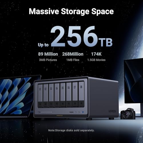 UGREEN NASync DXP8800 Plus 8-Bay Desktop NAS, Intel i5 1235u 10-Core CPU, 8GB DDR5 RAM, 128G SSD, 2 * 10GbE, 2 * M.2 NVMe Slots, 8K HDMI, 2 * TBT4