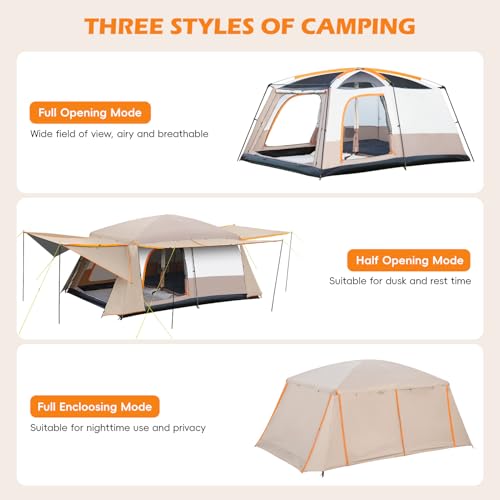 Camping Tent 4-6 Person, Double Layer, Multi-Room Family Cabin Tents with 3 Doors, Mesh Windows, Rainfly & Windproof