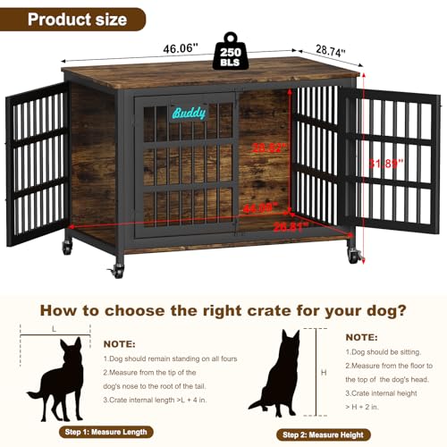 EasyCom 48"/42"/33" Dog Crate Furniture with Name Tag, Heavy Duty Dog Kennel Indoor for Large Dogs