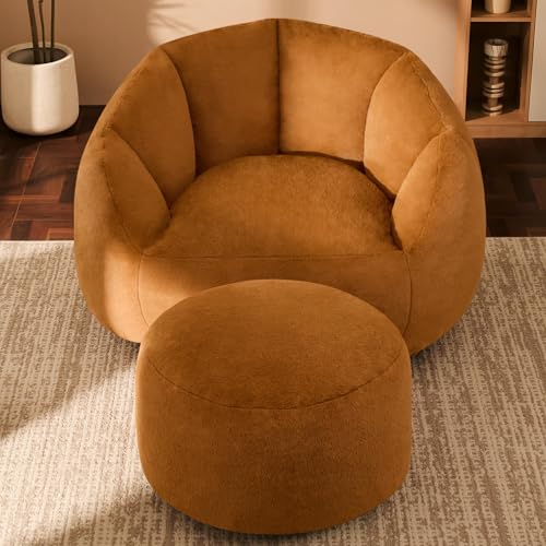 Giant Bean Bag Chair for Adults - Comfy Plush Round Shell Soft Accent Chair, Oversized Cozy Lounge Floor Sofa Reading Chair