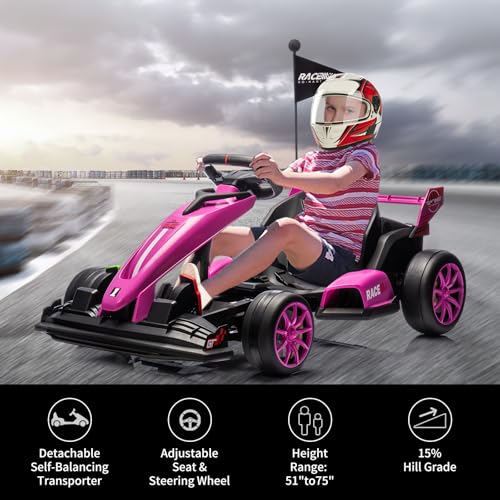 24V Electric Drift Kart for Kids, Ride Car with Adjustable Seat & 8.5MPH Speed, EVA Silent Wheels, Parent-Safety Certified Ride-On Toy