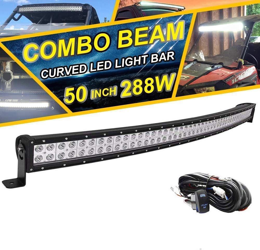 WeiSen LED Light Bar Mount Windshield Kit 50 288W Curved Front Pillar Side 2x 18W 3 Cube Lights Brackets w/ 2x Wiring Kit Full Size Pro-Fit Cage