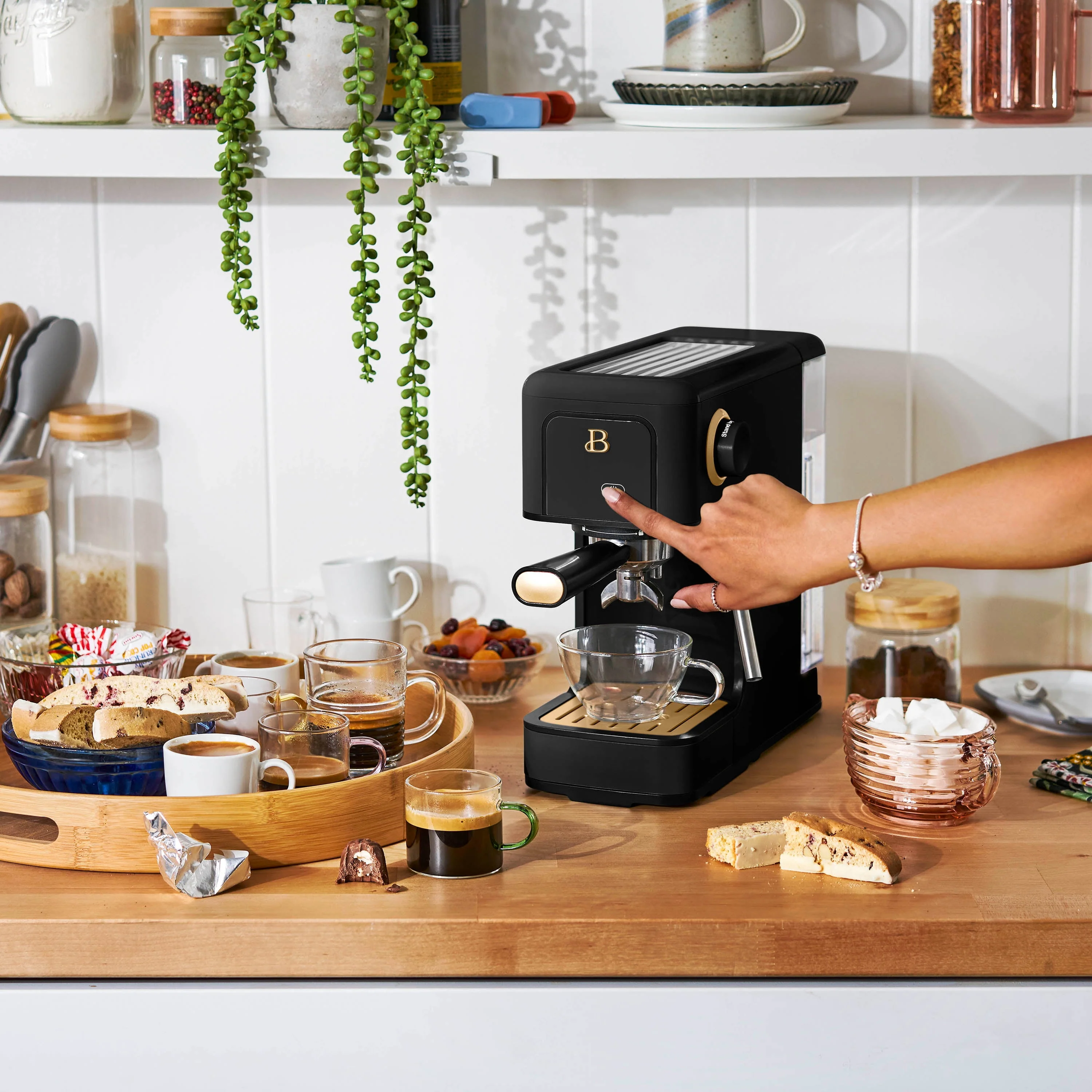 Beautiful Slim Espresso Maker with 20-Bar Pressure, White Icing by Drew Barrymore
