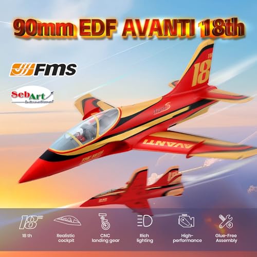 Fms Rc Jets 90mm Avanti EDF Sport Jet Rc Airplanes for Adults 6 Channel Remote Control Planes PNP(NO Transmitter Batteries and Charger)