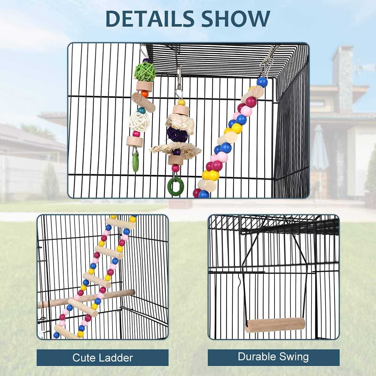 Dkeli 39 Inch Big Bird Cage Study Parakeet Cage Aviary with Accessories Roof Top Flight Parrot Cage with Ladder and Swing Jaulas para Pajaros for