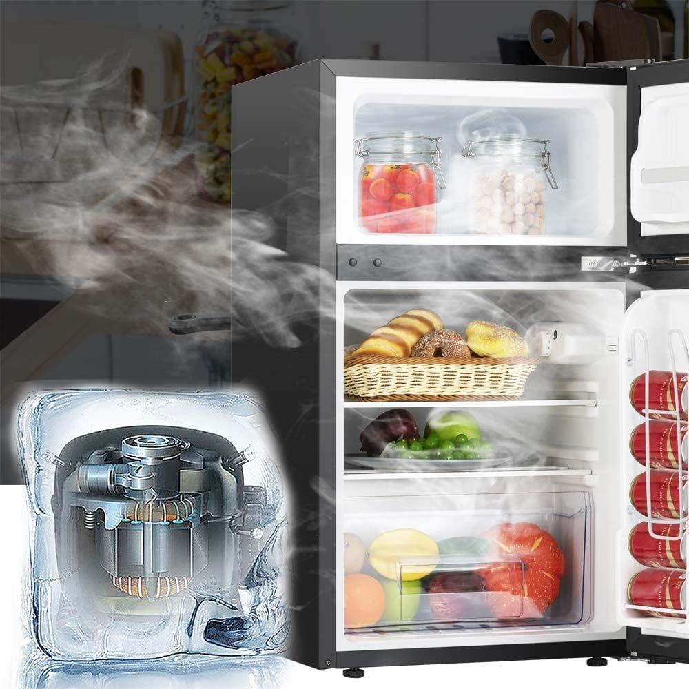 3.2 Cu.Ft Mini Refrigerator Compact Refrigerator Mini Fridge Stainless Steel with Freezer,2 door, for Dorm,Garage, Camper, Basement or Office,Silver