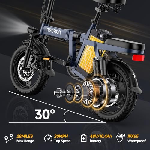Folding Electric Bike for Adults, 20MPH Dual-Seat Ebike, MAX 45 Miles Range (PAS Mode) 499Wh Removable Battery, 9 Shocks Full Suspension, USB Charger