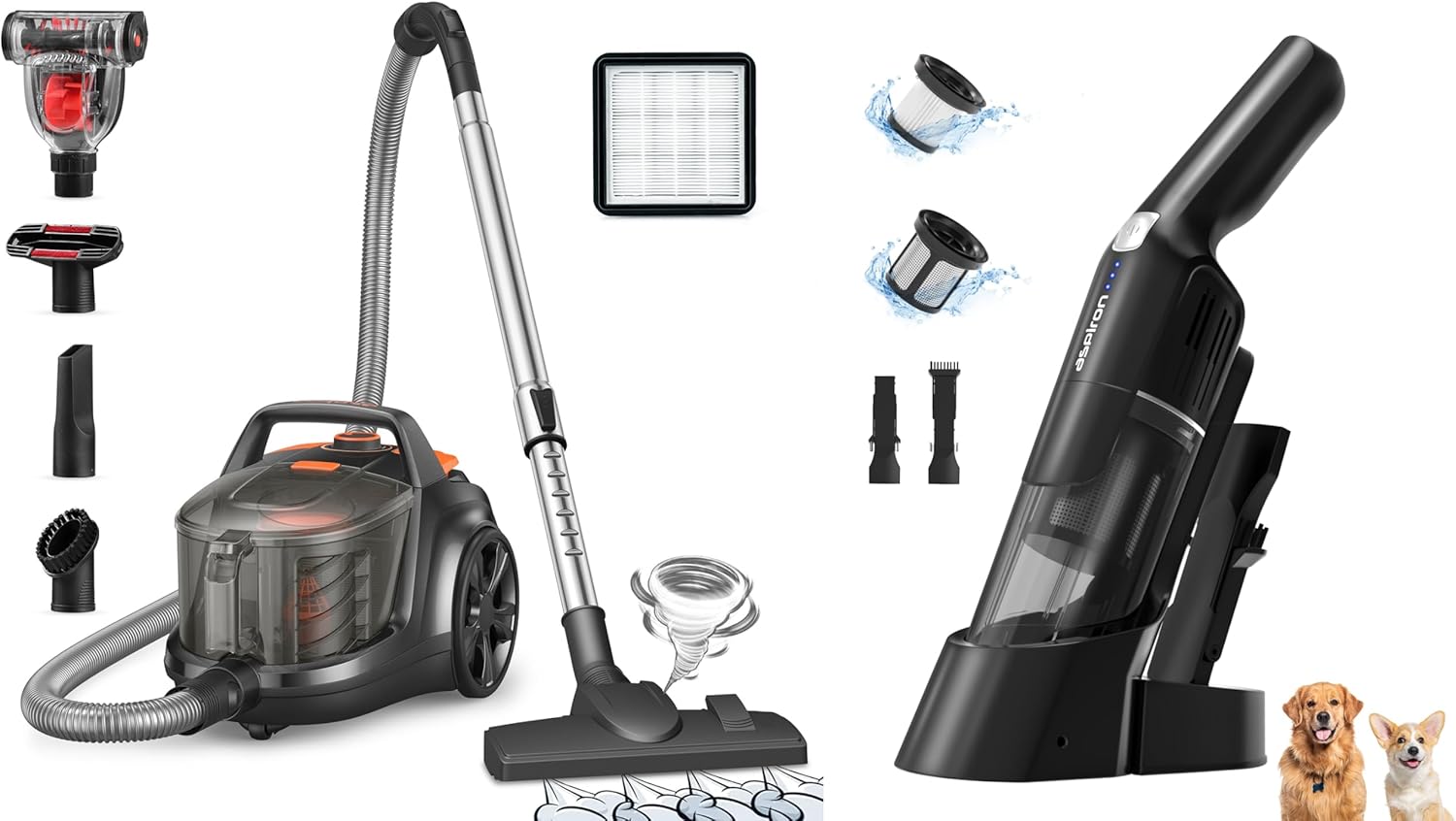 Aspiron Canister Vacuum Cleaner and Cordless Handheld Vacuum Cleaner
