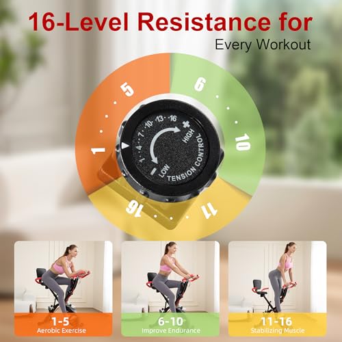 BARWING Stationary Exercise Bike for Home Workout, 5 IN 1 Foldable Indoor Cycling Bike for Seniors, 350LB Capacity, 16-Level Magnetic Resistance