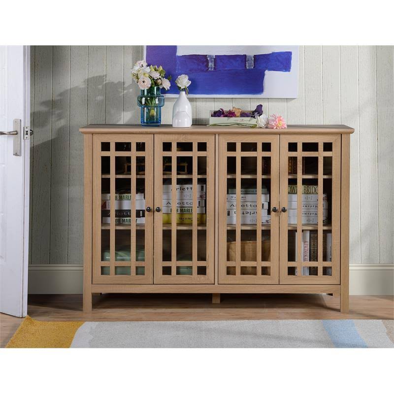 Legacy Home 58.38x22 Transitional Wood 4 Door Accent Cabinet in Light Oak - STG-C1910163-CYM