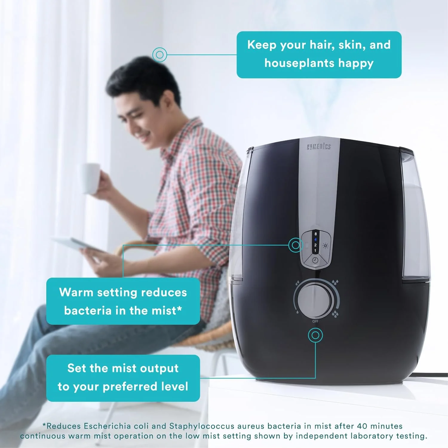 Homedics TotalComfort Plus Ultrasonic Air Humidifier, 5.3L Water Tank with Warm and Cool Mist for Home, Office, Nursery, Dorm