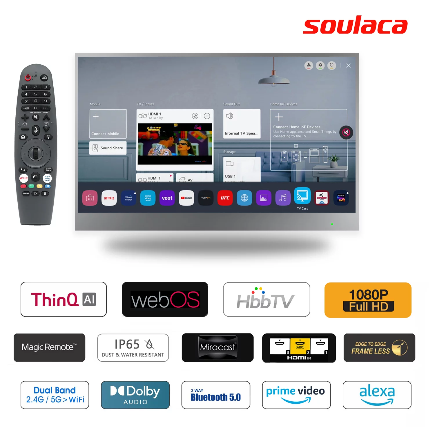 Soulaca 22 inches Smart Magic Mirror LED TV for Bathroom webOS Waterproof IPX6 WiFi ATSC Tuner Television Bluetooth New