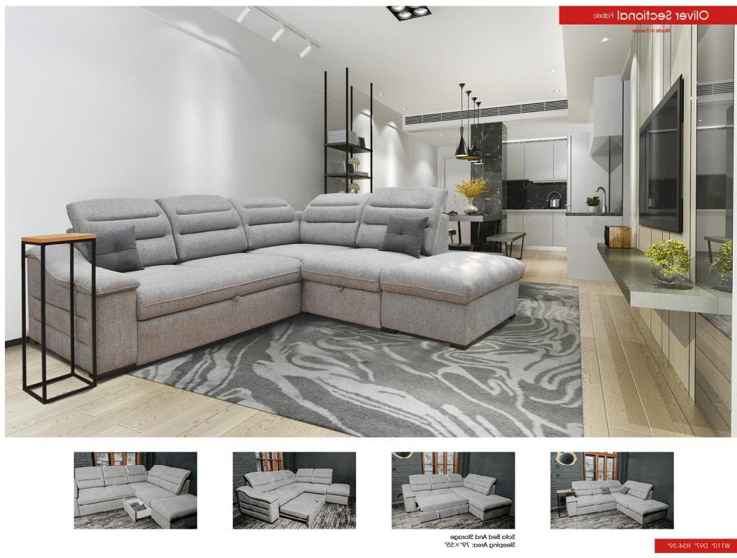 Grey Fabric Oliver Sectional Right w/ Bed & Storage Contemporary Modern