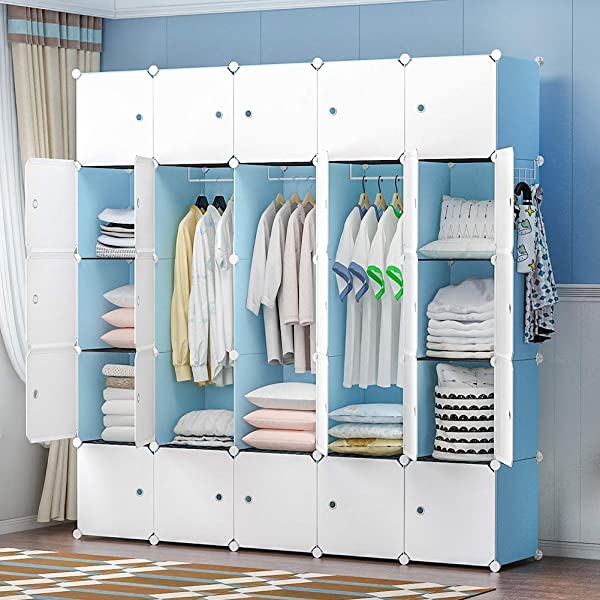 YOZO Cube Storage Organzier Portable Closet Wardrobe Bedroom Dresser (71x14x71 inches) Portable Closet Cube Shelf Armoire Pantry Cabinet, 25 Cubes