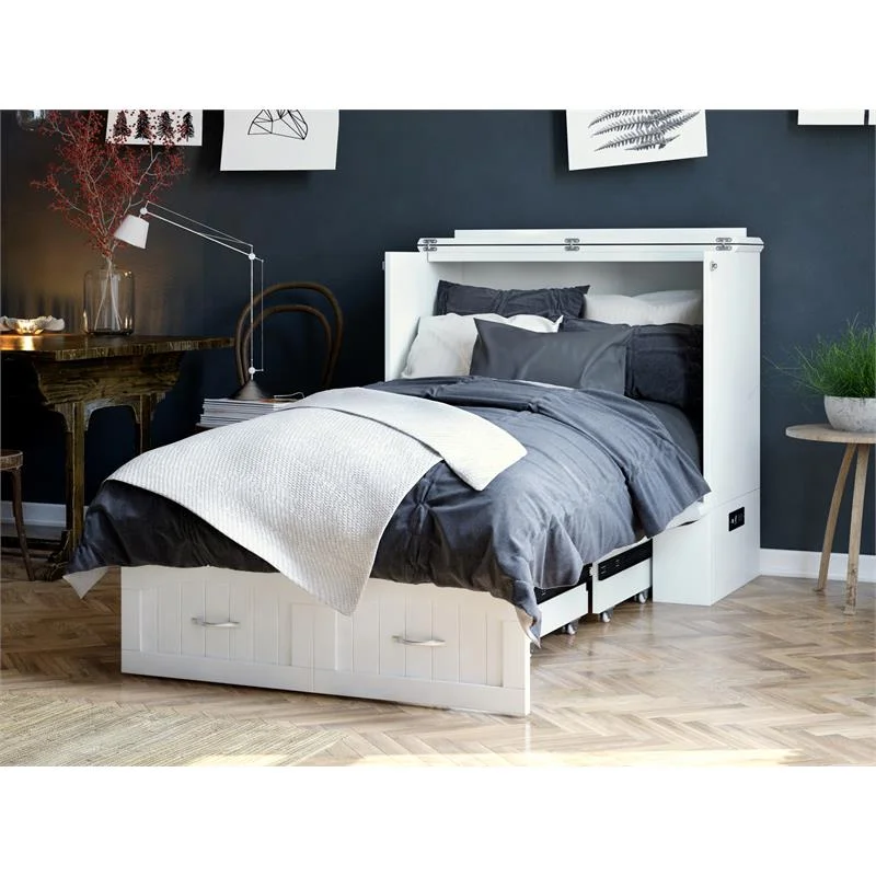 Bowery Hill Modern Wood Twin XL Murphy Bed Chest with Mattress in White