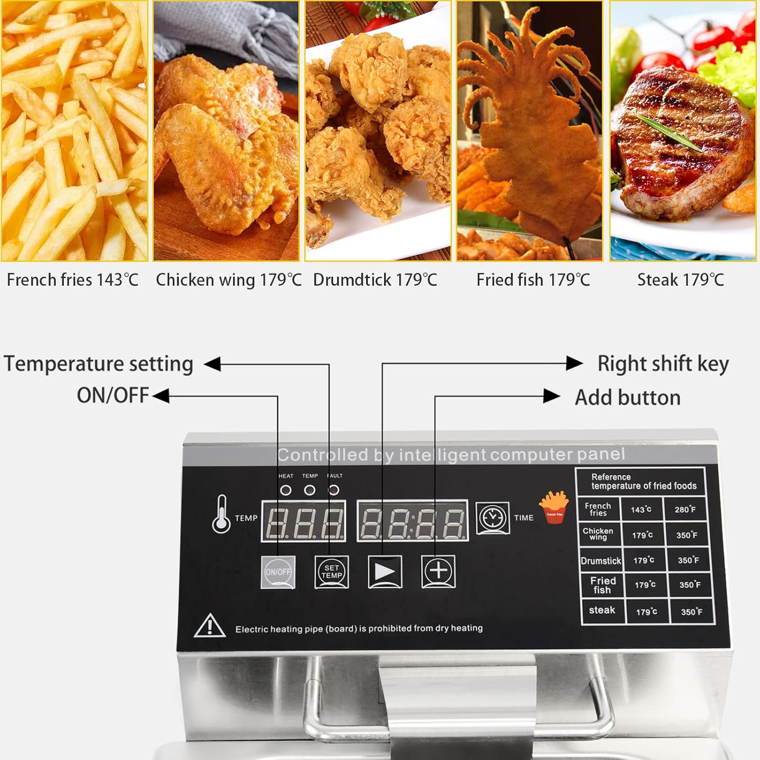 Electric Deep Fryer with Basket and Lid Capacity 8L Electric Deep Fryer with Intelligent Temperature Control for Home Kitchen and Restaurant 1800