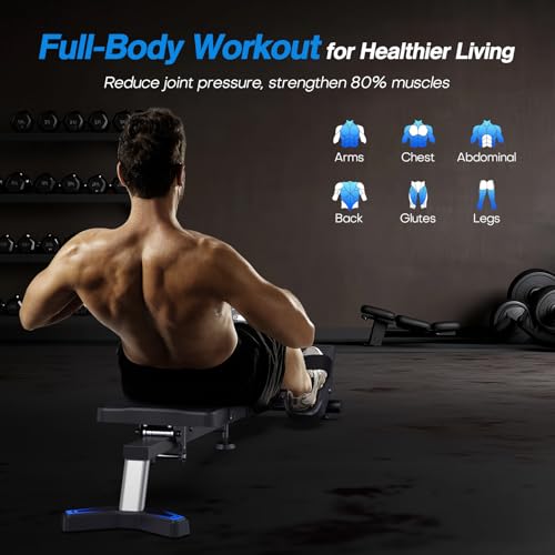 WELLFIT Rowing Machine for Home - Magnetic Rowing Machines 300lbs Capacity, Quiet Compact Smart Indoor Rower with Adjustable Resistance