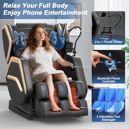 Massage Chair Full Body, Zero Gravity Massage Chair 2025 for Back Fatigue with 10 Fixed Rollers, Airbags, Phone Controller, Heating