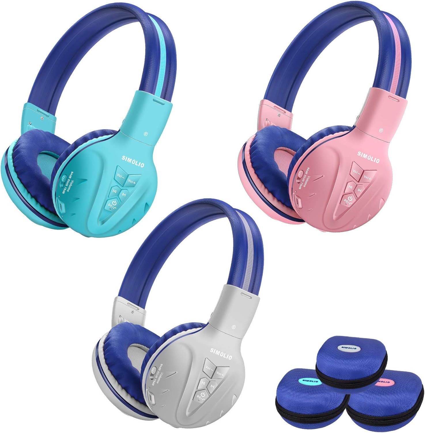 2 Pack of SIMOLIO Wireless Bluetooth Kids Headphone with Hard Case,Wireless Kids Safe Headphone Volume Limited, Wireless Headphones for Girls,Boys