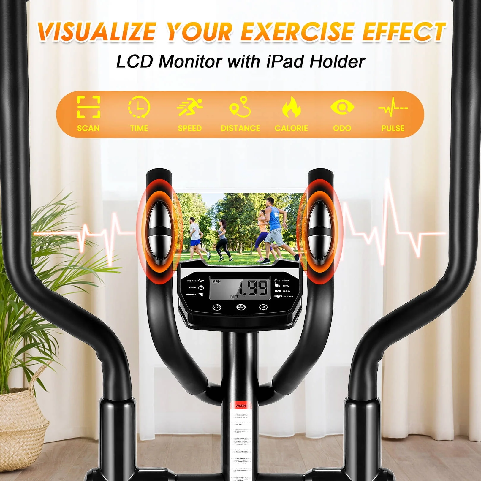 Elliptical Machine 8 Levels Elliptical Trainers with Heart Rate Sensor LCD Monitor Smooth Quiet Driven for Home Gym Office 390lbs Capacity 15inch
