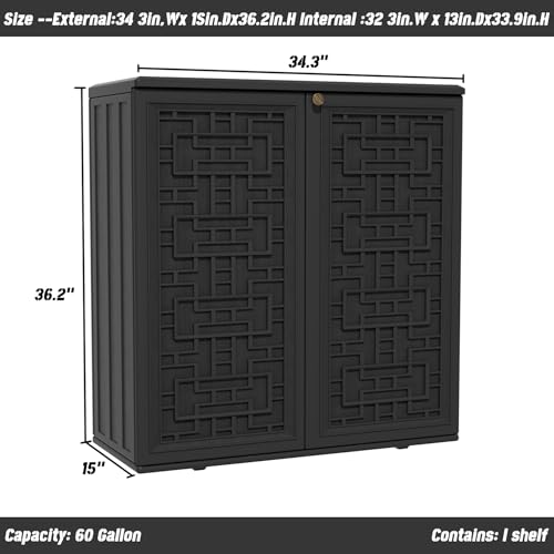 Outdoor Storage Cabinet Waterproof with Shelf,Resin Storage Sheds Outdoor Cabinets for tub towels/chemicals/grill items/Patio/Garden/Backyard