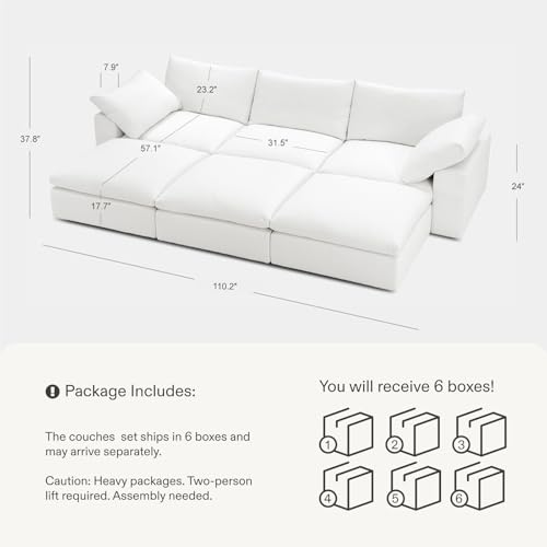 Cloud Couch Oversized Modular Sectional Sofa True Relax Comfy Couches Wide&Deep Seat Sofas for Living Room Metal Frame Furniture Sets