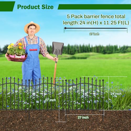 8 Panels Tall No Dig Garden Fence - 40in H x 18ft L, Reinforced Square Tube Rustproof Animal Barrier
