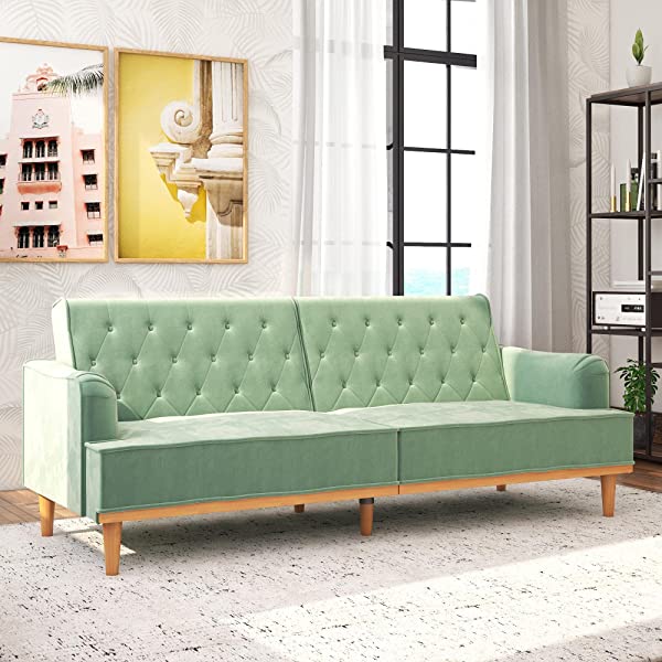 Mr. Kate Stella Vintage Convertible Sofa Bed Futon, Tan Linen