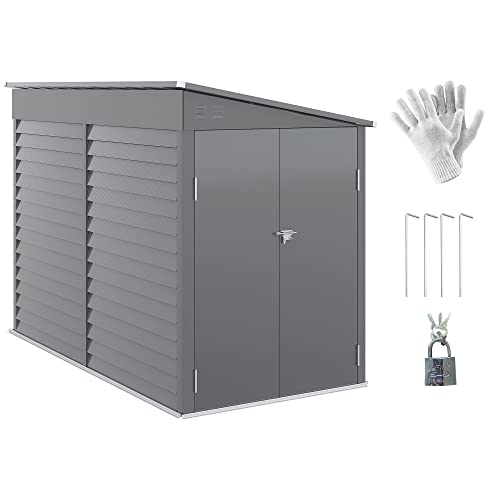 Outsunny 4.6' x 9' Steel Outdoor Storage Shed, Lean to Shed, Metal Tool House with Foundation Kit, Lockable Doors