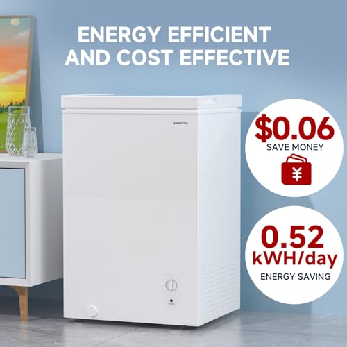 BANGSON 3.5 Cu.Ft Chest Freezer, Compact Deep Freezer with Removable Basket, Adjustable Thermostat, Energy-Saving