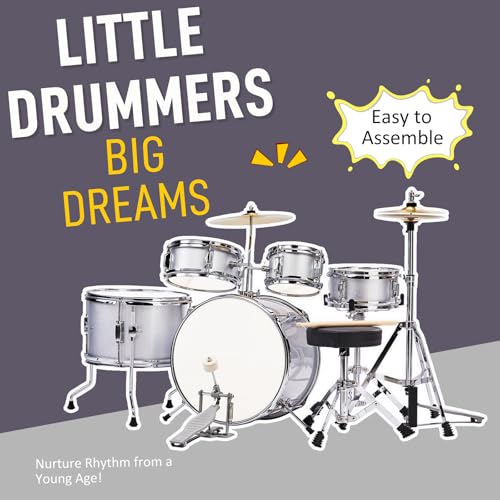 Ktaxon 5-Piece Complete Junior Drums Set, 14 Inch Beginners Drum Kit with Throne Stool, Pedal & Drumsticks, Kids Drums Musical Instruments W/Cymbal