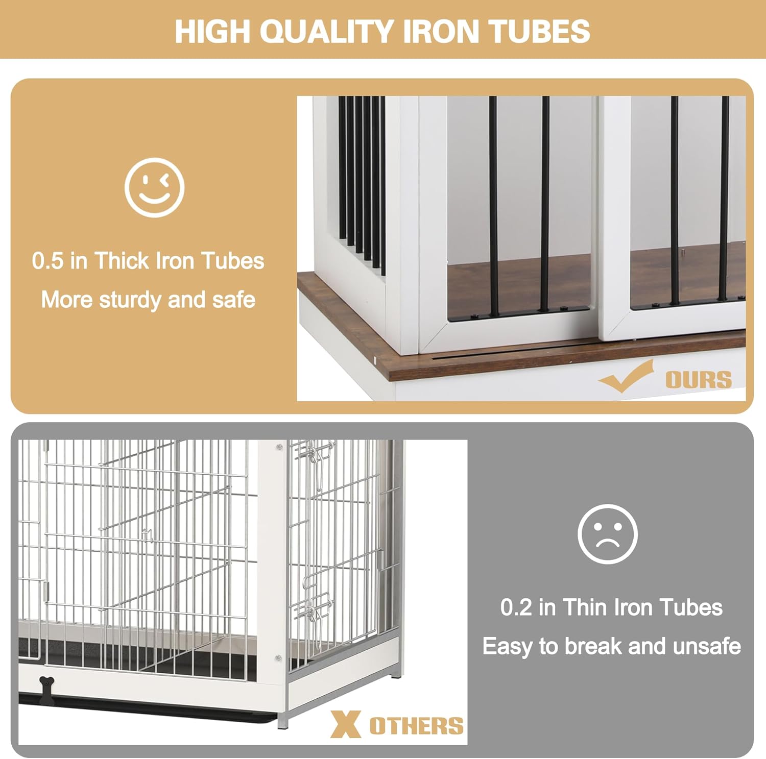 Sunseen Dog Crate Furniture with Divider,Wooden Dog Kennel End Table,Large Breed Dog House Indoor for One Large Dog or Two Small Dogs,Double Doors