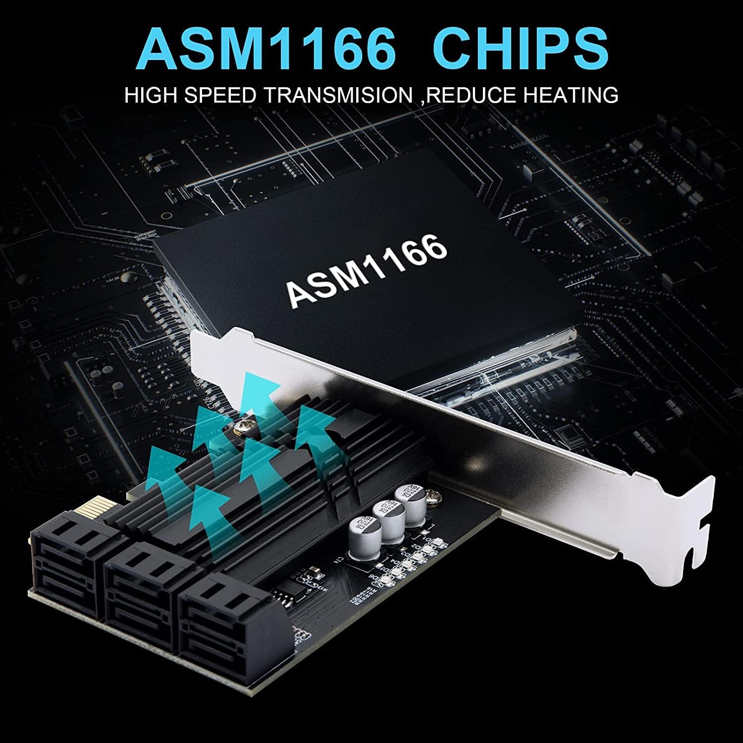 PCIe x1 SATA Card 6 Port, SATA 3.0 Controller Expansion Card with 6 SATA Cables & Low Profile Bracket,SATA III PCIE Gen3 Adapter(6Gbps) ASM1166 Chip