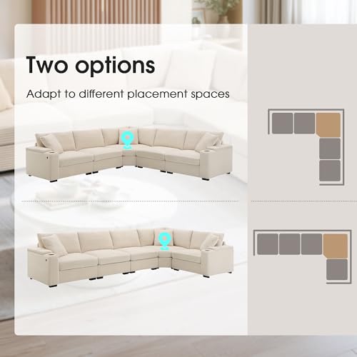Merax 106" Corduroy Sectional Corner Sofa with Cup Holders & USB Charger, 5 Seat Convertible L Shaped Couch Set with Armrest Storage