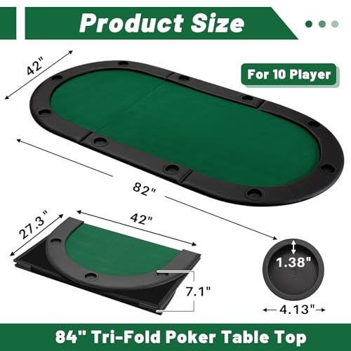 Leyndo 84" Tri Fold Folding Poker Padded Table Top with 10 Cupholders