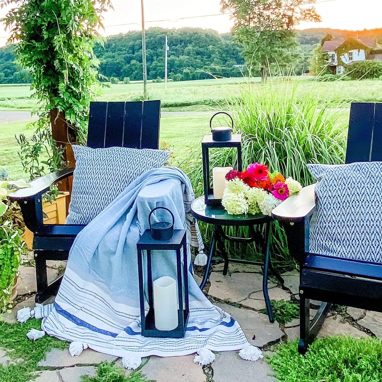 Large Outdoor Lantern with Solar Candle - 18 Inch Tall, Matte Black Metal Frame, Waterproof Flameless Pillar Candle, Dusk to Dawn Timer