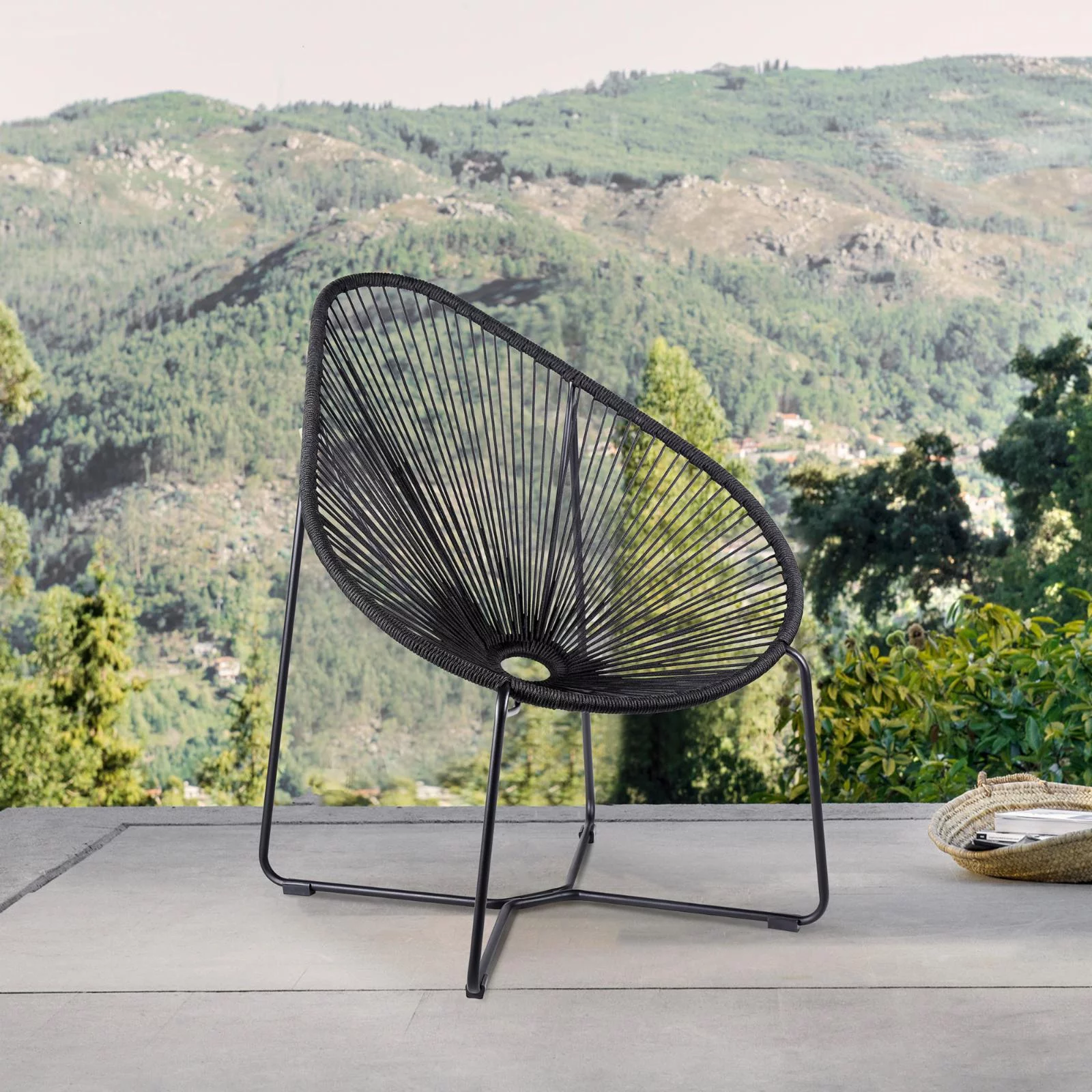 Armen Living Acapulco Indoor Outdoor Fabric Lounge Chair in Green/Black