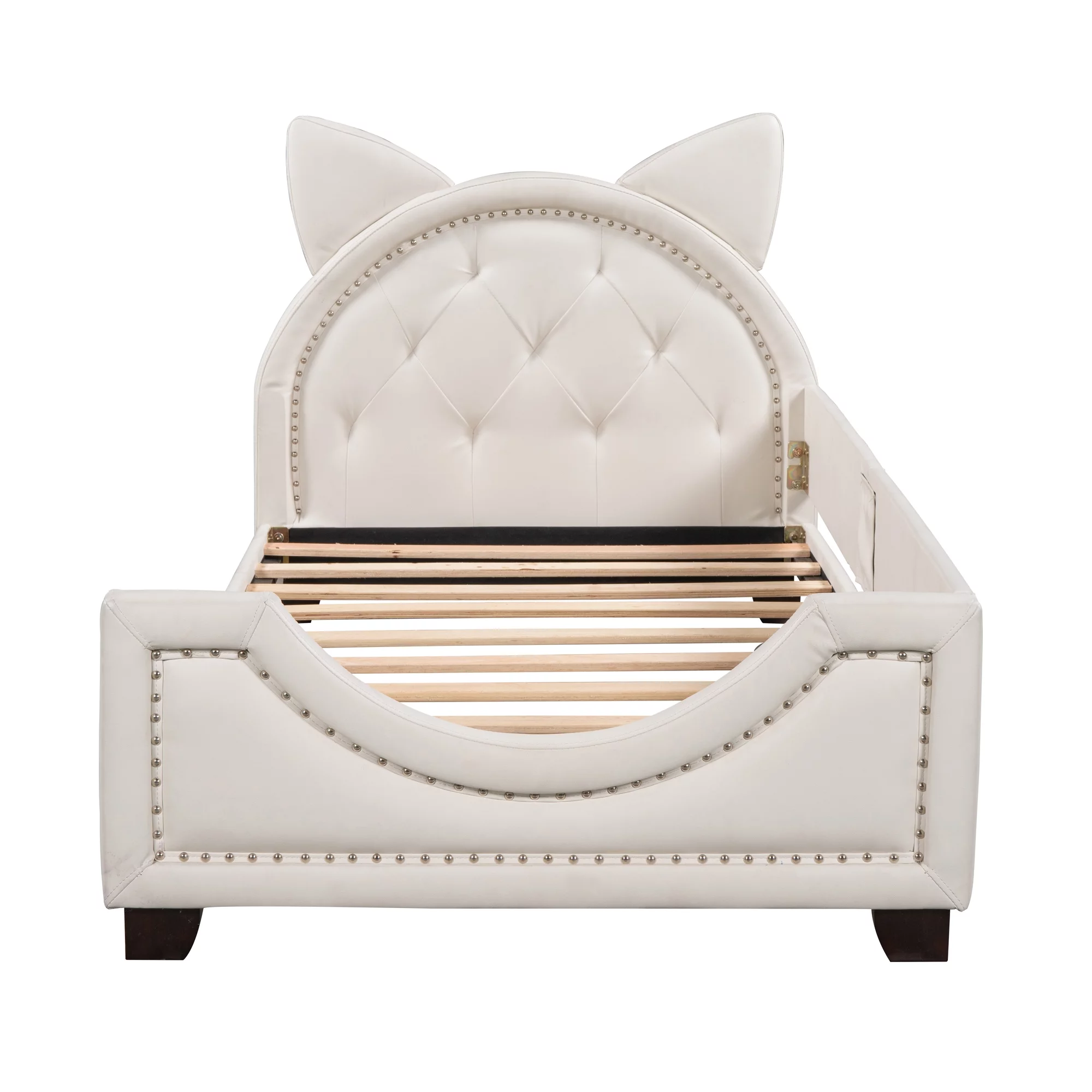 Bunny Shaped Twin Size Upholstery Daybed with Headboard for Kids, White