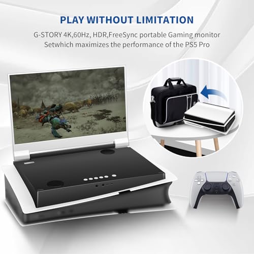 G-STORY 15.6" Inch IPS 4k 60Hz Portable Monitor Gaming Display Integrated with PS5(not Included) 3840×2160 with 2 HDMI Ports,FreeSync