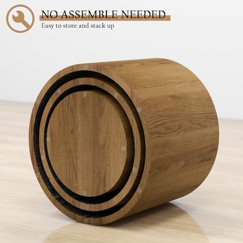 Vikiullf Nesting Coffee Table Set of 3, Round Wooden Coffee Tables, Modern Circle Table for Living Room, Bedroom, Accent Side Table