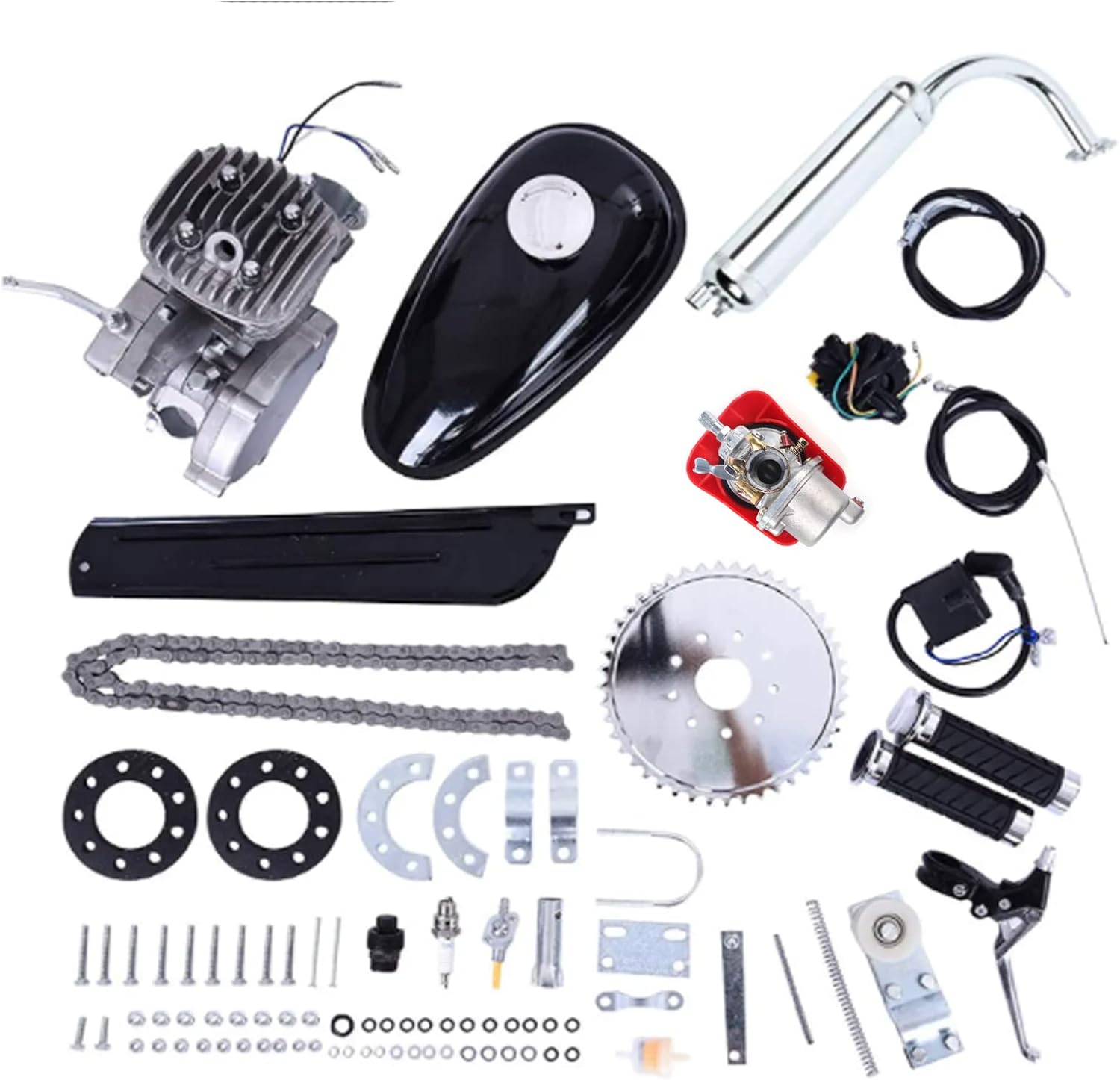 100CC Bicycle Engine Complete Kit, 2 Stroke Petrol Bicycle Motorized 48km/H Complete Bike Conversion Set, Gas Motorized Motor Bike Engine Kit for 26"