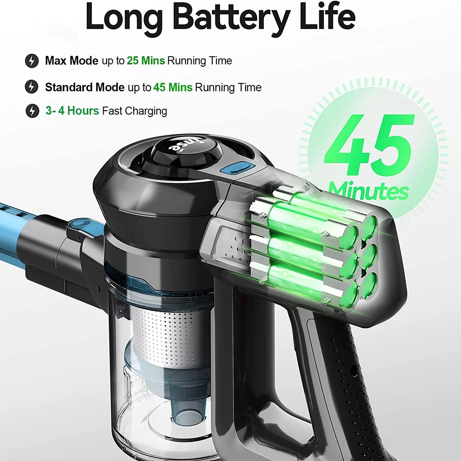 INSE N6 Vacuum Cleaner 160W Rechargeable Cordless Stick Vacuum, up to 45 minutes for Home Hard Floor Carpet Pet Hair, Red