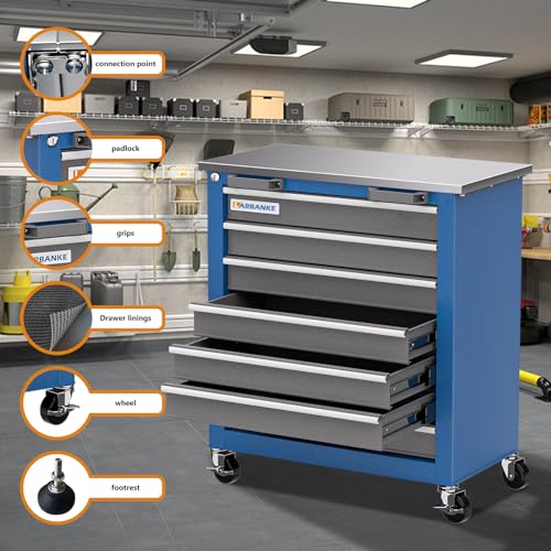 7-Drawer Rolling Toolbox,Tool Box with 360° Lockable Wheels and Padded Feet,Tool Chest with Keyed Locking System and Drawer Liners