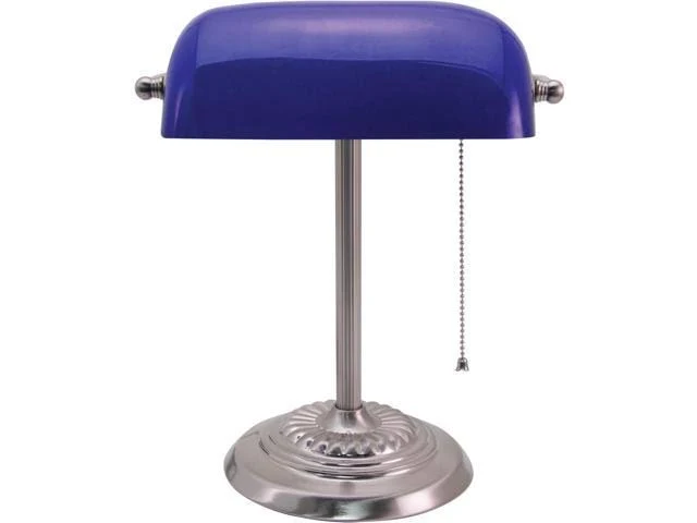 Ledu Traditional Incandescent Banker&s Lamp, Blue Glass Shade