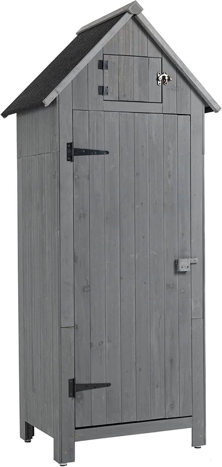 Wooden Outdoor Storage Cabinet Tool Shed - 30.3&rdquo; L X 21.3&rdquo; W X 70.5&rdquo; H Small Wood Garden Shed